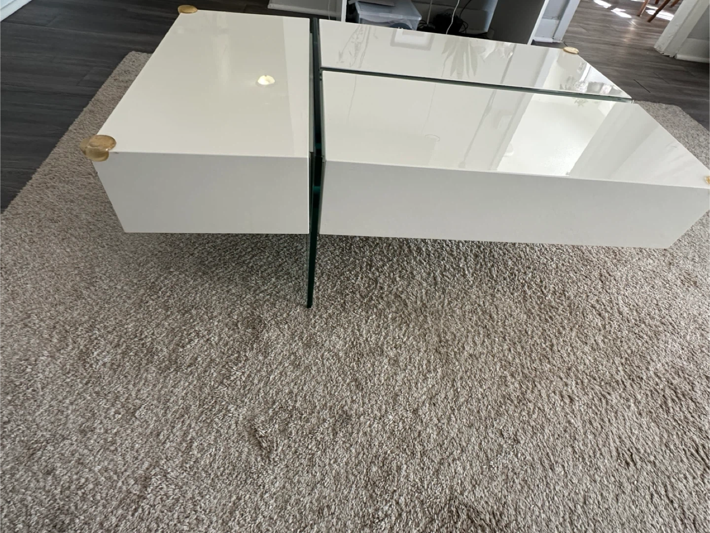 White Coffee Table with Glass Legs