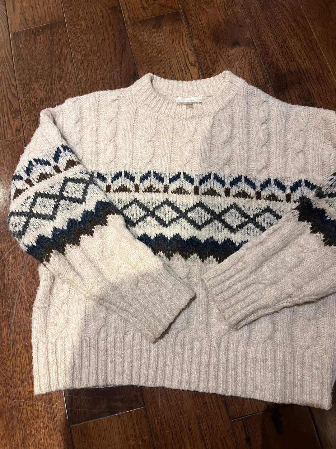 Linen & Dot Cream Patterned Sweater - Size S