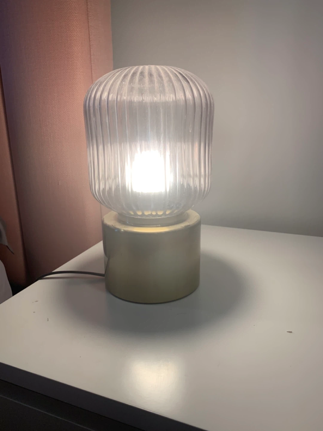 Two Table Lamp with Ribbed Glass Shade