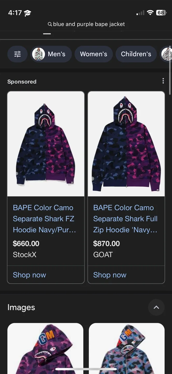 Authentic BAPE Shark Camo Hoodie - Blue/Purple image indicator(10)