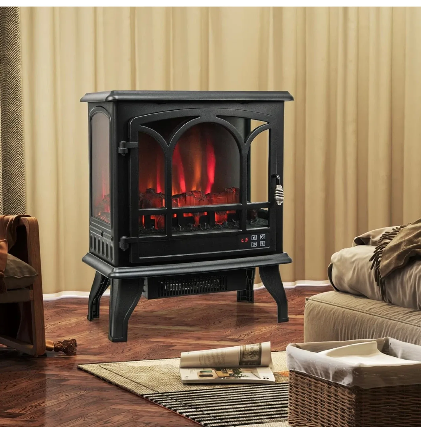 Black Electric Fireplace with 3D Flame Effect thumbnail