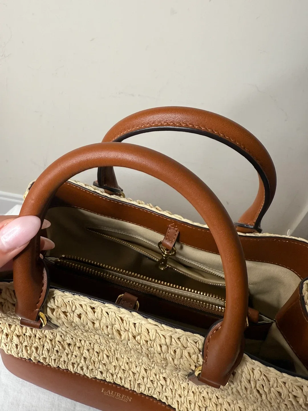 Lauren Ralph Lauren Straw & Leather Handbag image indicator(9)