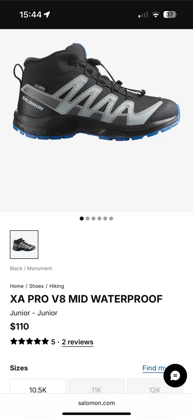 Salomon XA Pro V8 Mid Waterproof Junior Hiking Shoes - 10.5K image indicator(2)