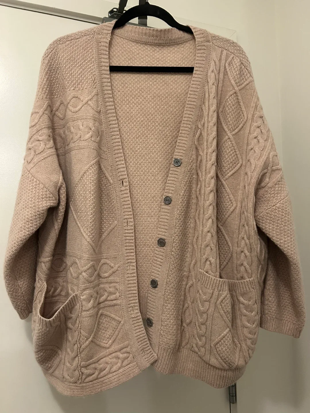 Oversized Knit Wool Cardigan - Beige thumbnail