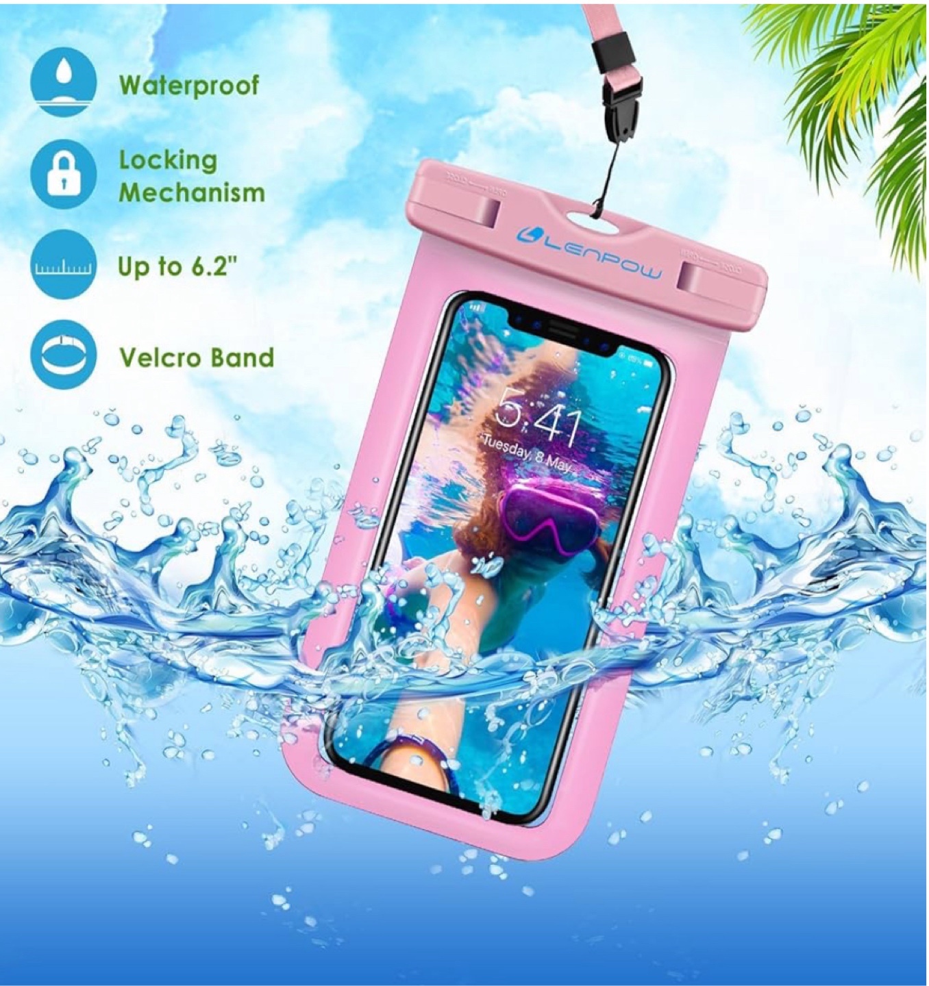 Mpow Waterproof Phone Bag - Pink Black - photo 4
