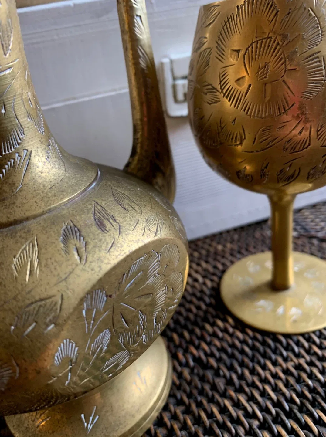 Vintage Etched Brass Pitcher & Goblet Set image indicator(3)