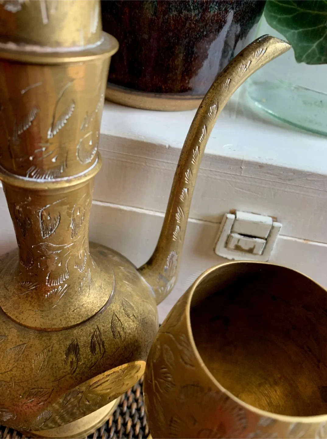 Vintage Etched Brass Pitcher & Goblet Set image indicator(5)