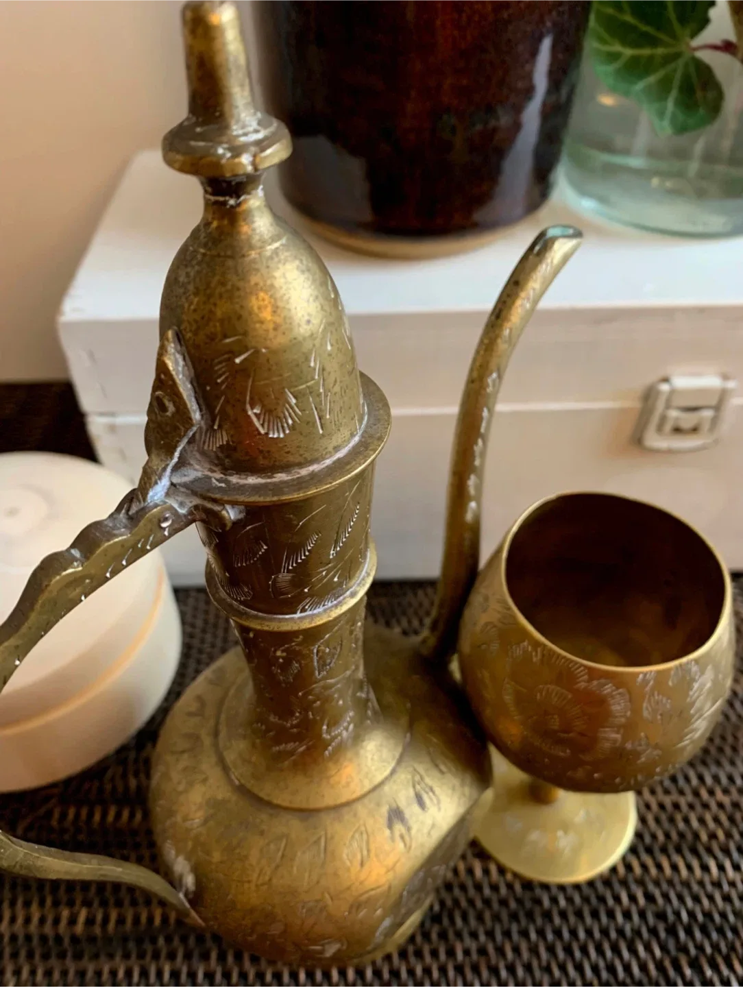 Vintage Etched Brass Pitcher & Goblet Set image indicator(4)