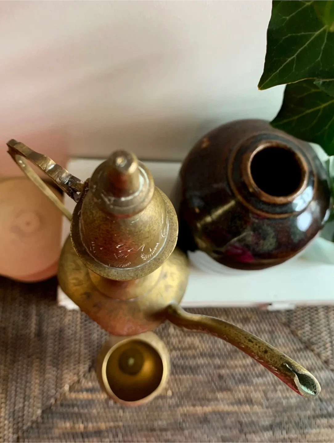 Vintage Etched Brass Pitcher & Goblet Set image indicator(6)