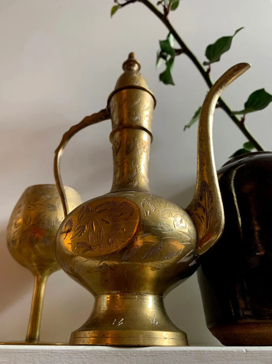 Vintage Etched Brass Pitcher & Goblet Set image indicator(9)