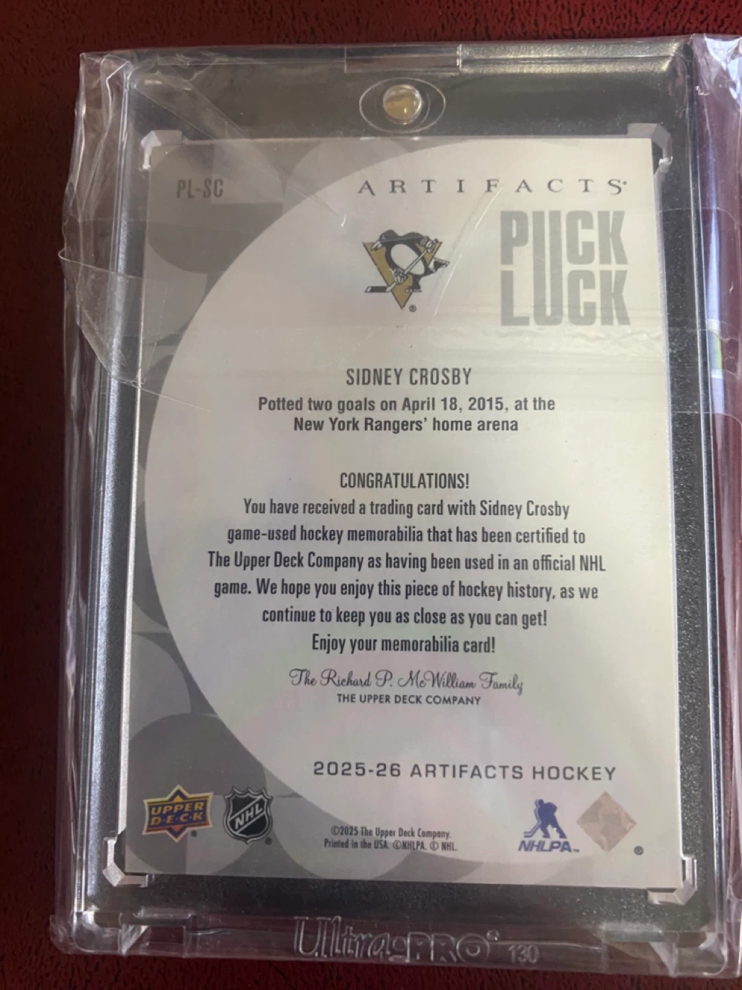 Sidney Crosby Artifacts Hockey Card 1 of 4 - photo 2