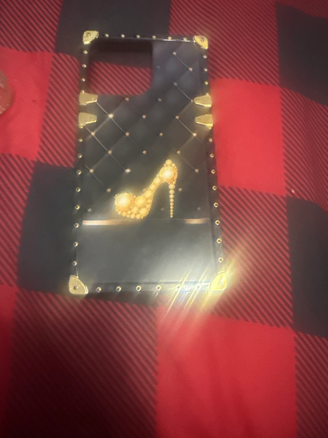 Black iPhone 16 pro max Case with Gold Heel Design