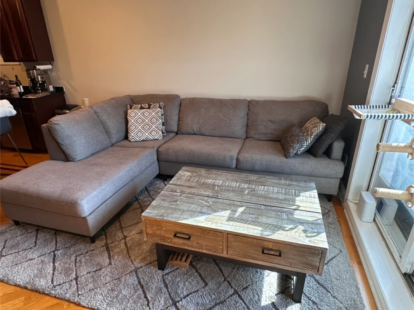 Gray Sectional Sofa, table, and bar image indicator(2)