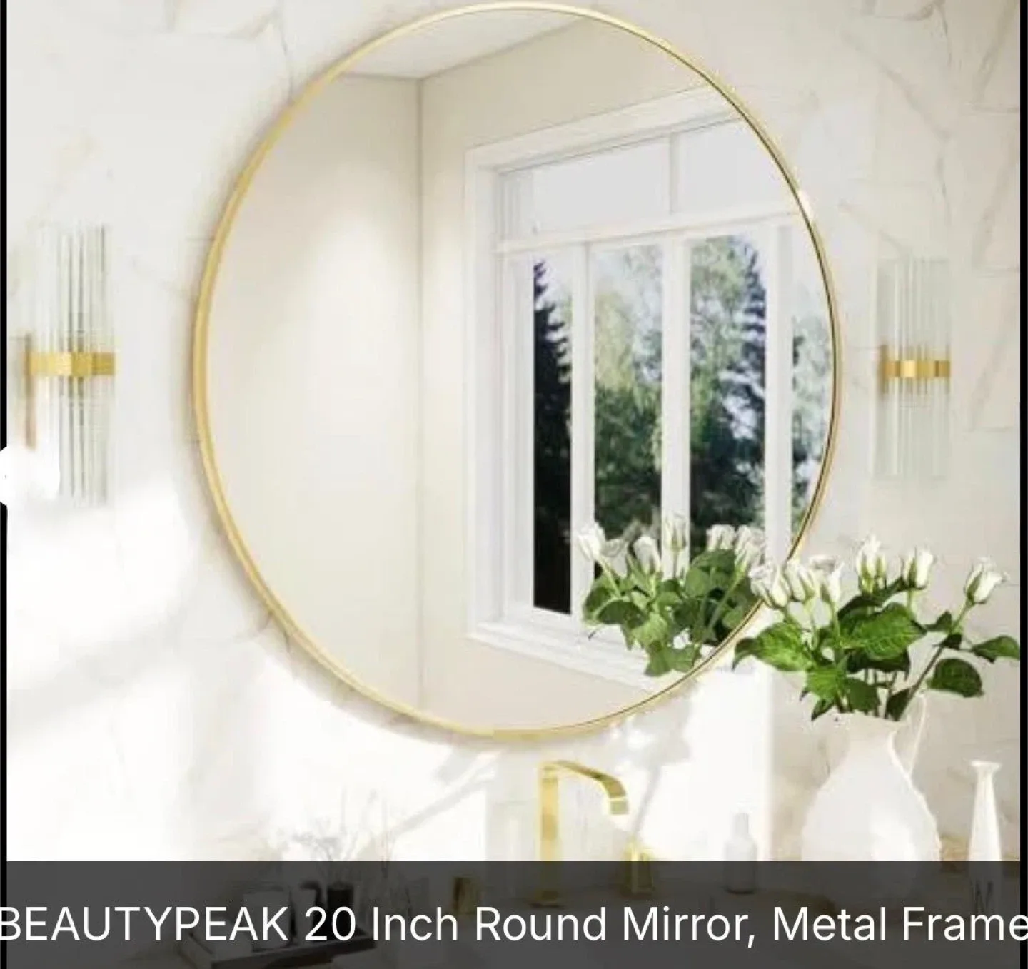 BEAUTYPEAK 20 Inch Round Mirror - Metal Gold Frame thumbnail