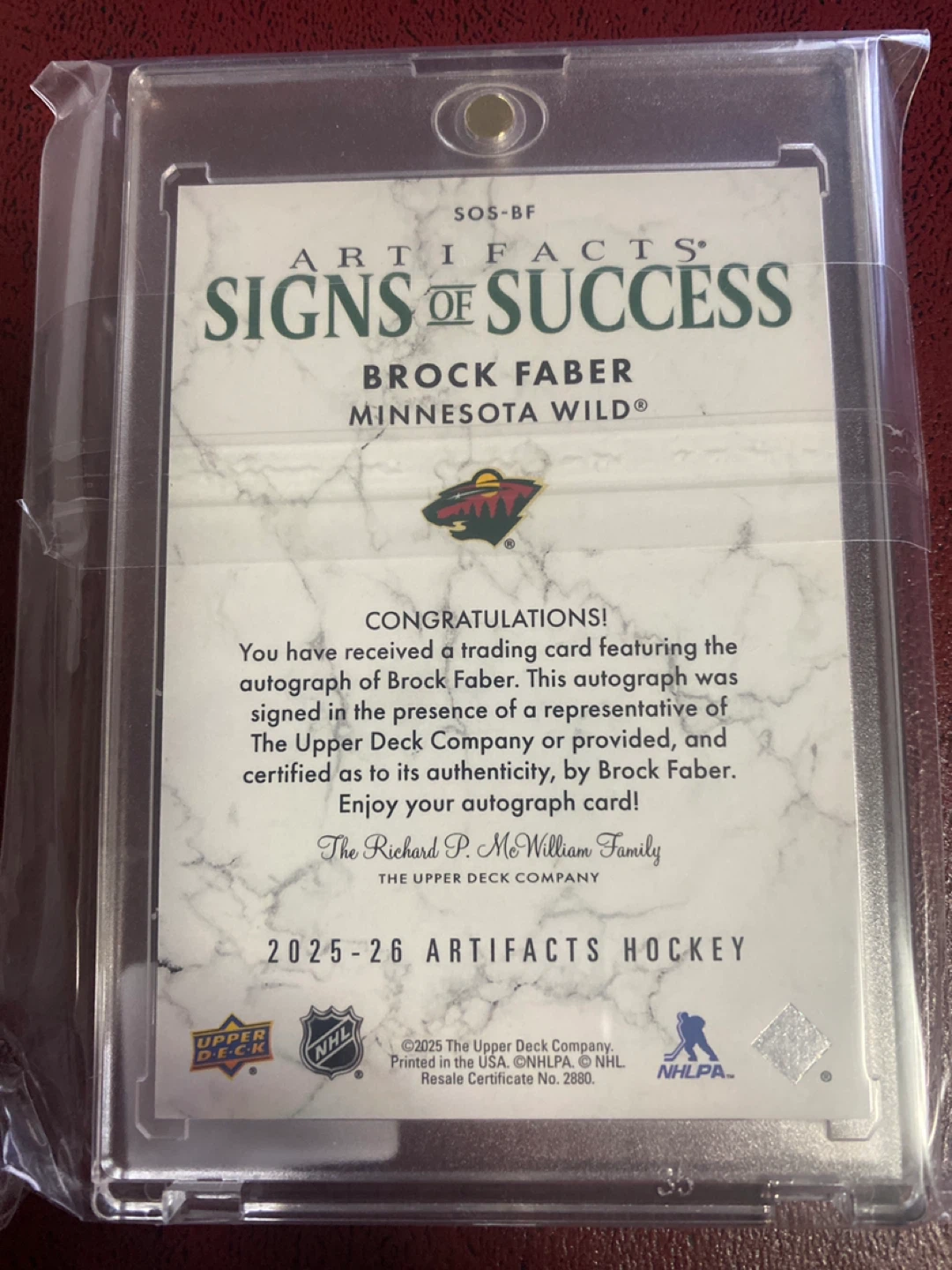 Brock Faber Artifacts Auto Hockey Card - photo 2