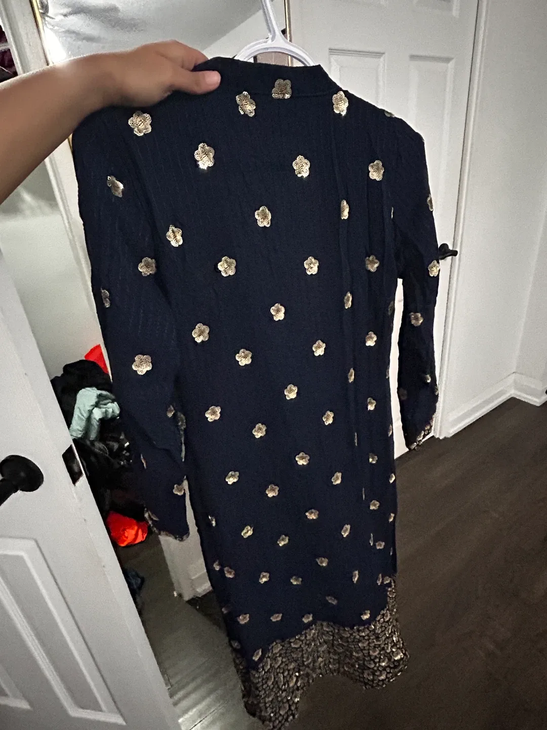 Floral Embroidered Navy Blue Gharara image indicator(3)