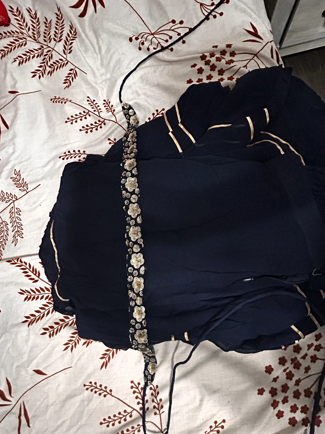 Floral Embroidered Navy Blue Gharara - photo 5