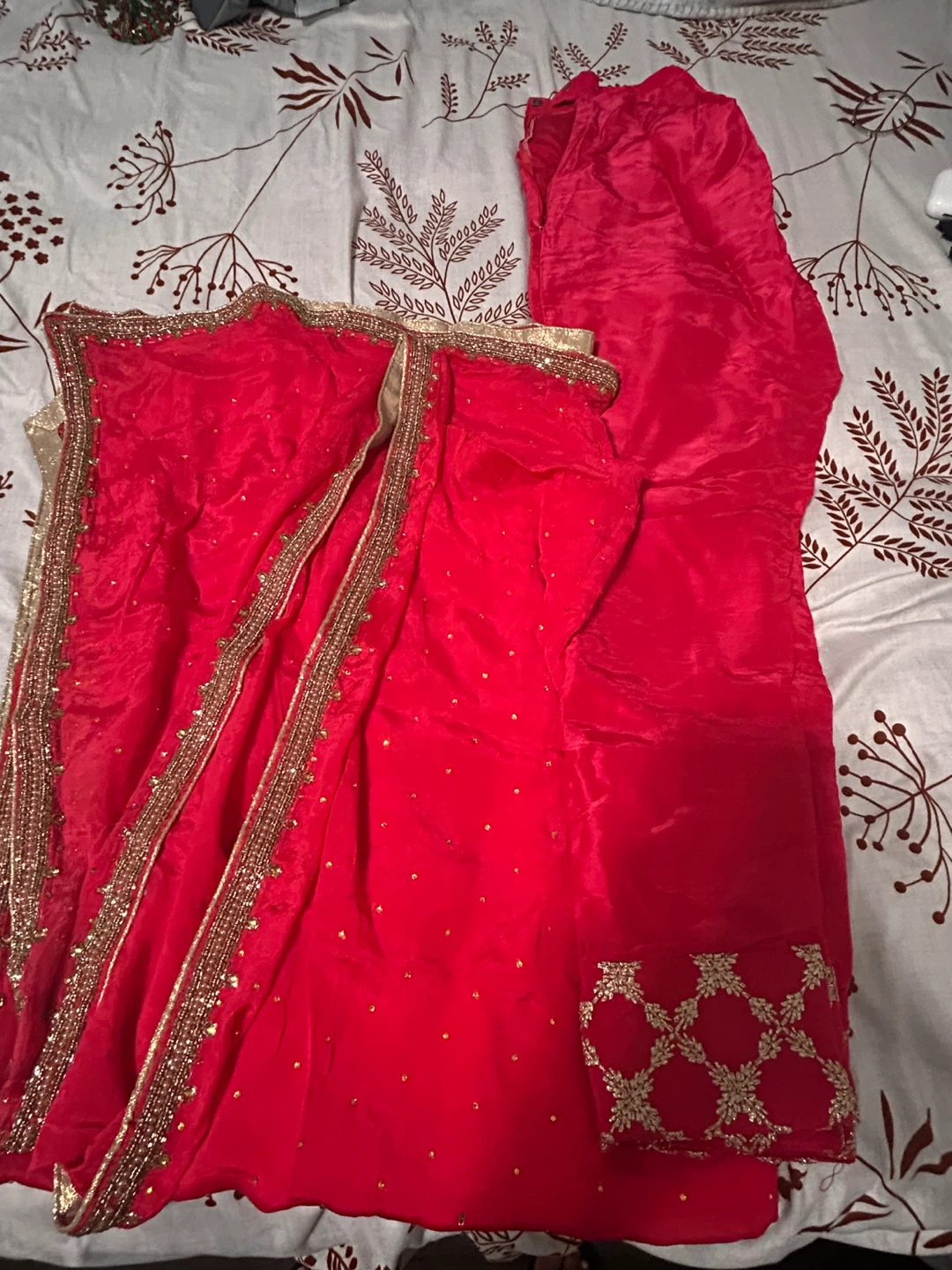Tomato Red Embroidered 4 piece Suit - photo 4