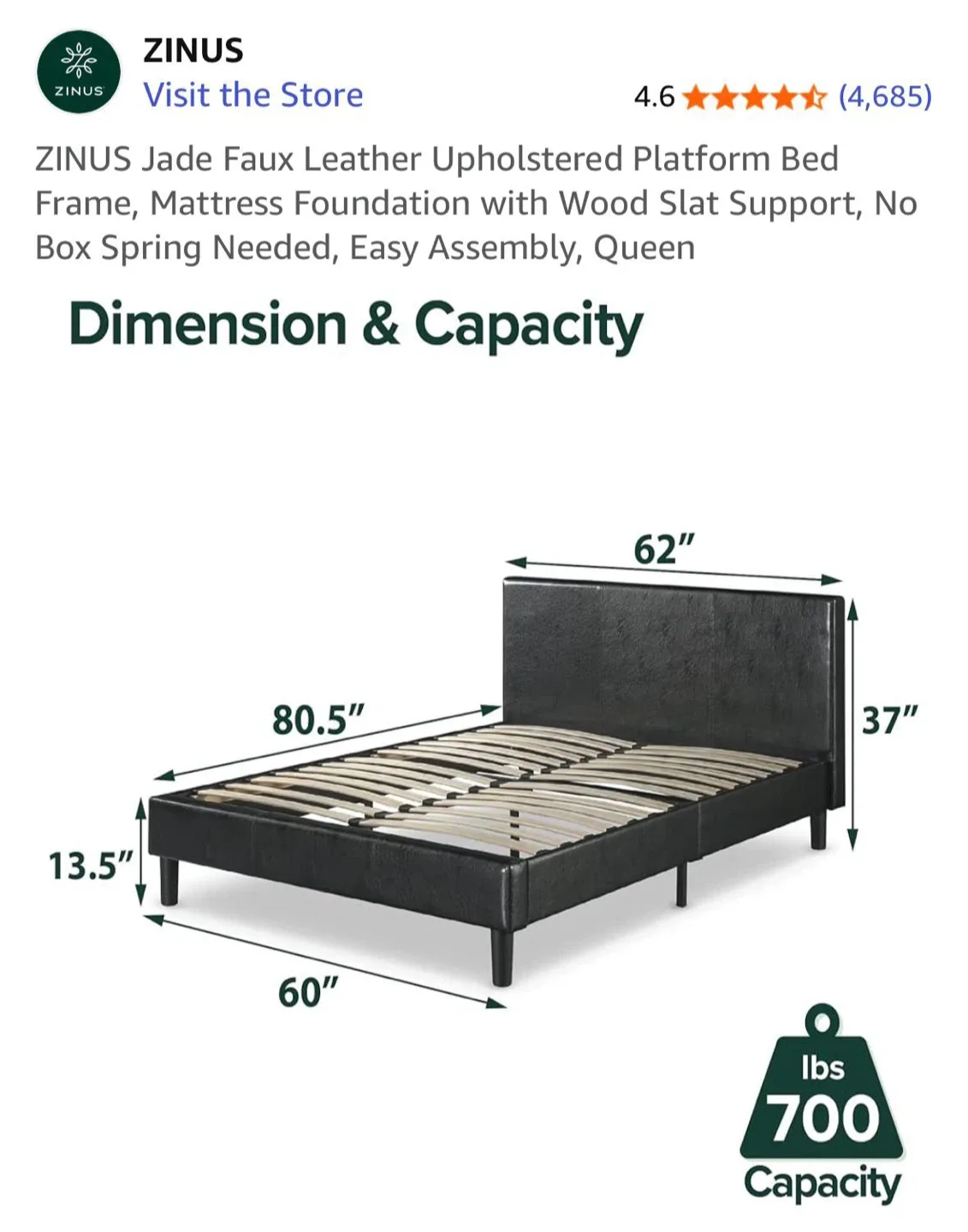 Zinus Jade Faux Leather full Bed Frame thumbnail