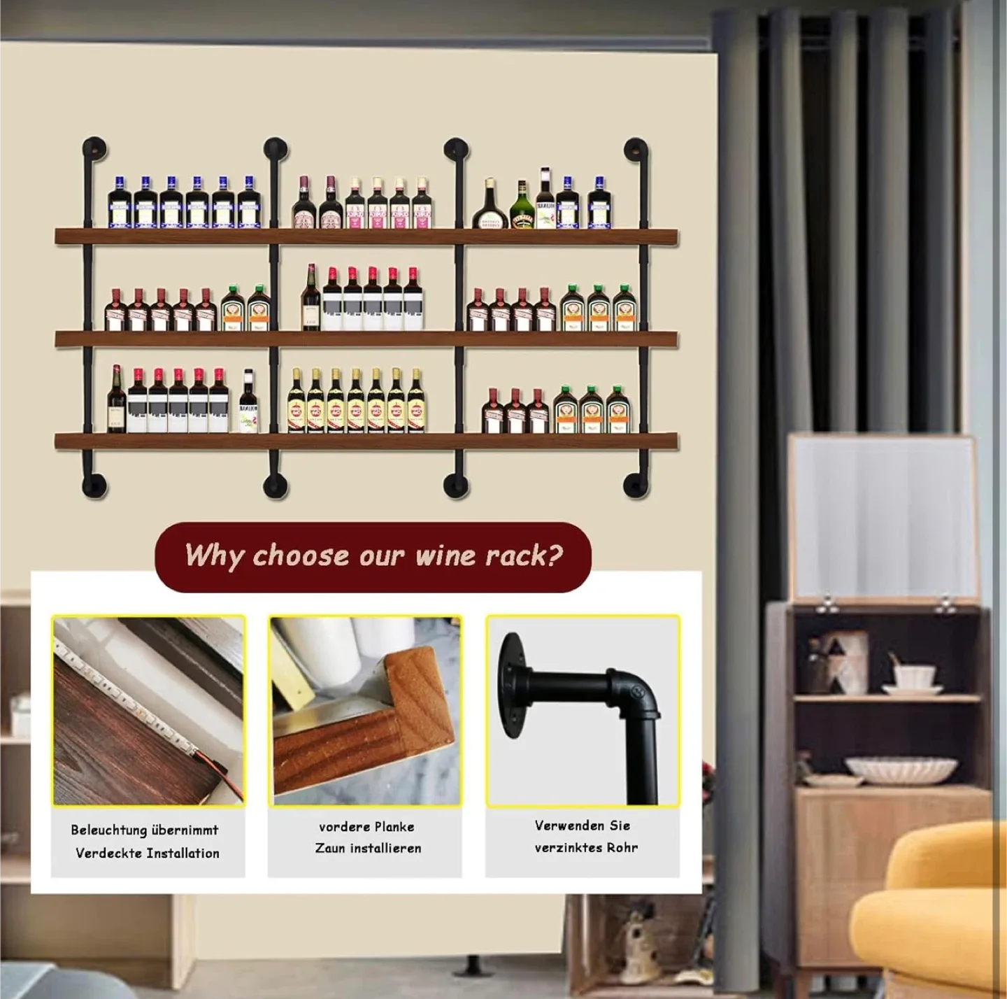 Industrial Style 3-Tier walnut Wall Shelf (brandnew) image indicator(7)