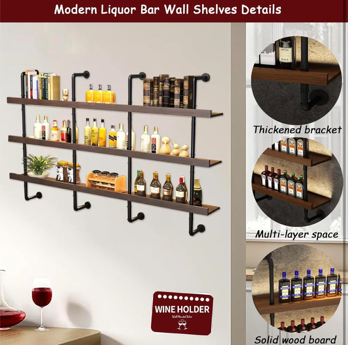 Industrial Style 3-Tier walnut Wall Shelf (brandnew) image indicator(8)
