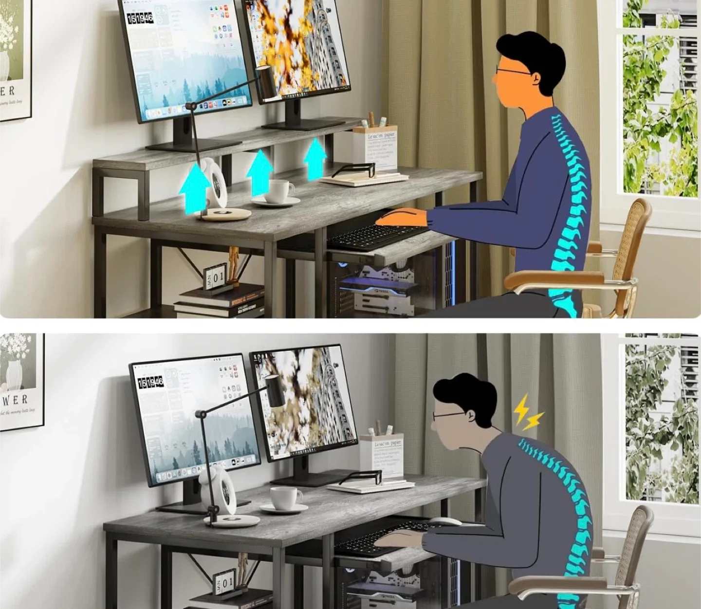 Grey Computer Desk with Keyboard Tray image indicator(4)