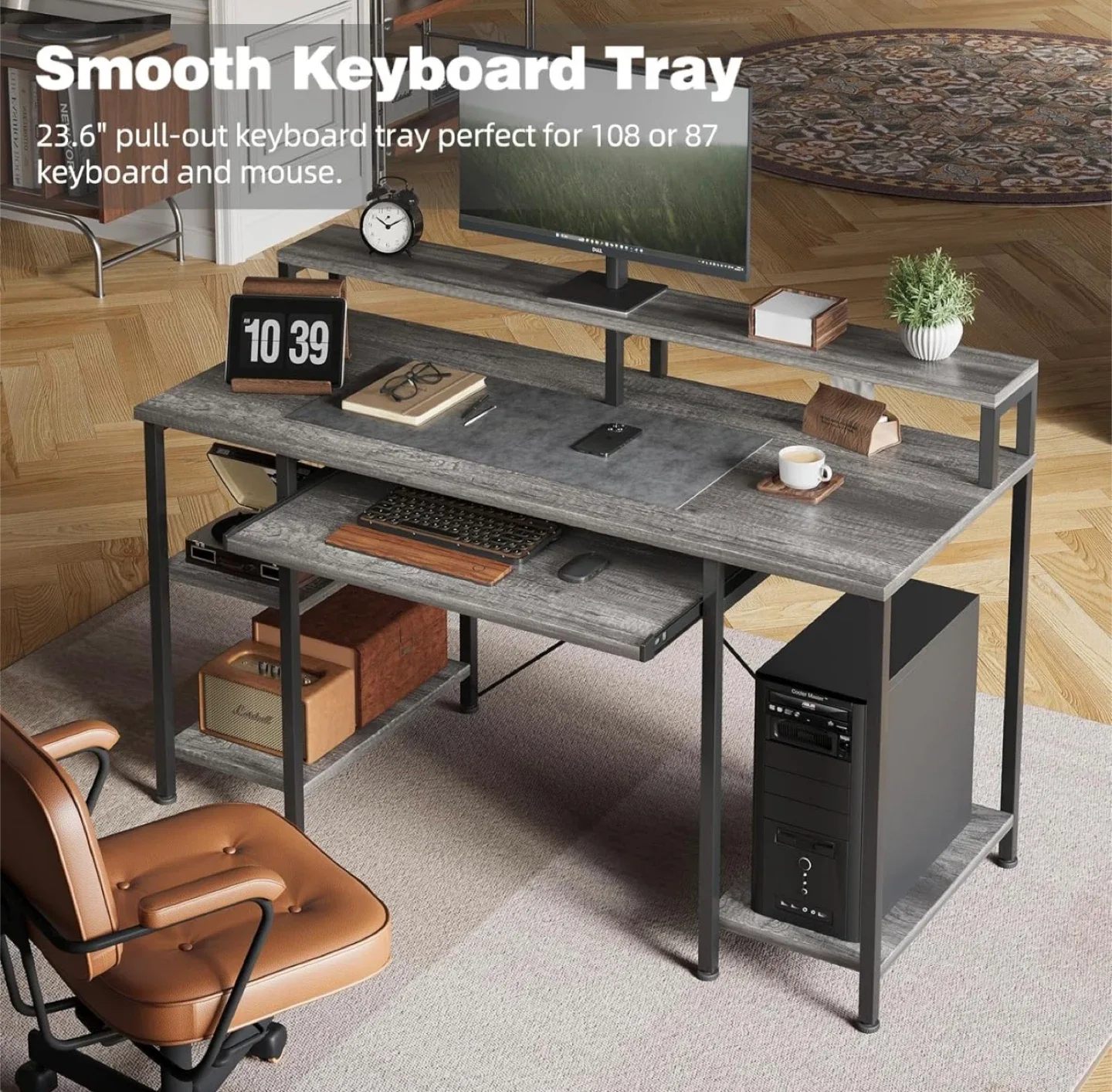 Grey Computer Desk with Keyboard Tray image indicator(5)