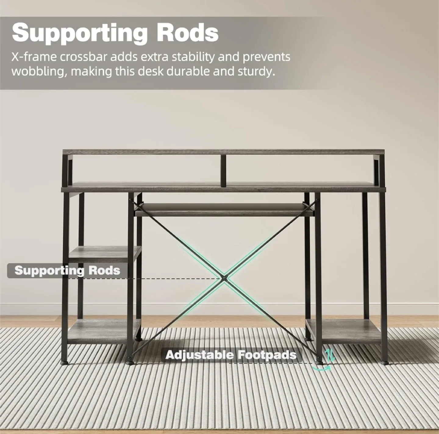 Grey Computer Desk with Keyboard Tray image indicator(7)