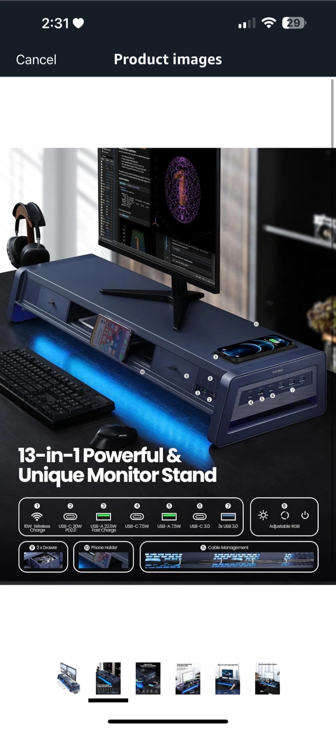 VonDerDeer 13-in-1 Monitor Stand w/ Adjustable RGB - photo 2