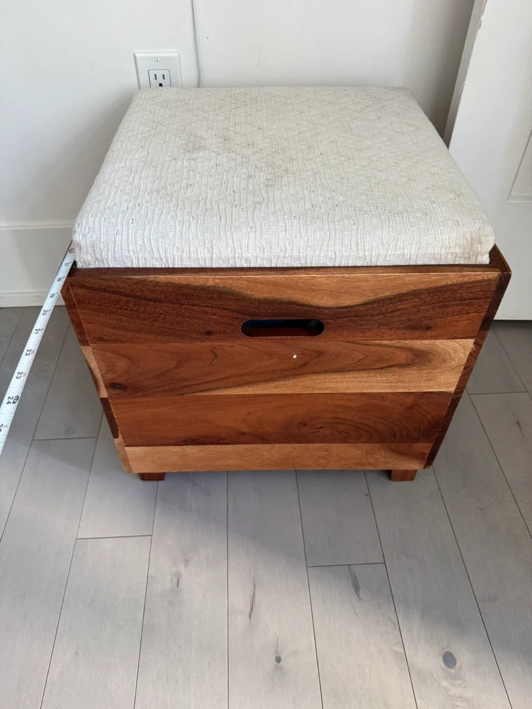 Wood Storage Ottoman with Cream Cushion thumbnail