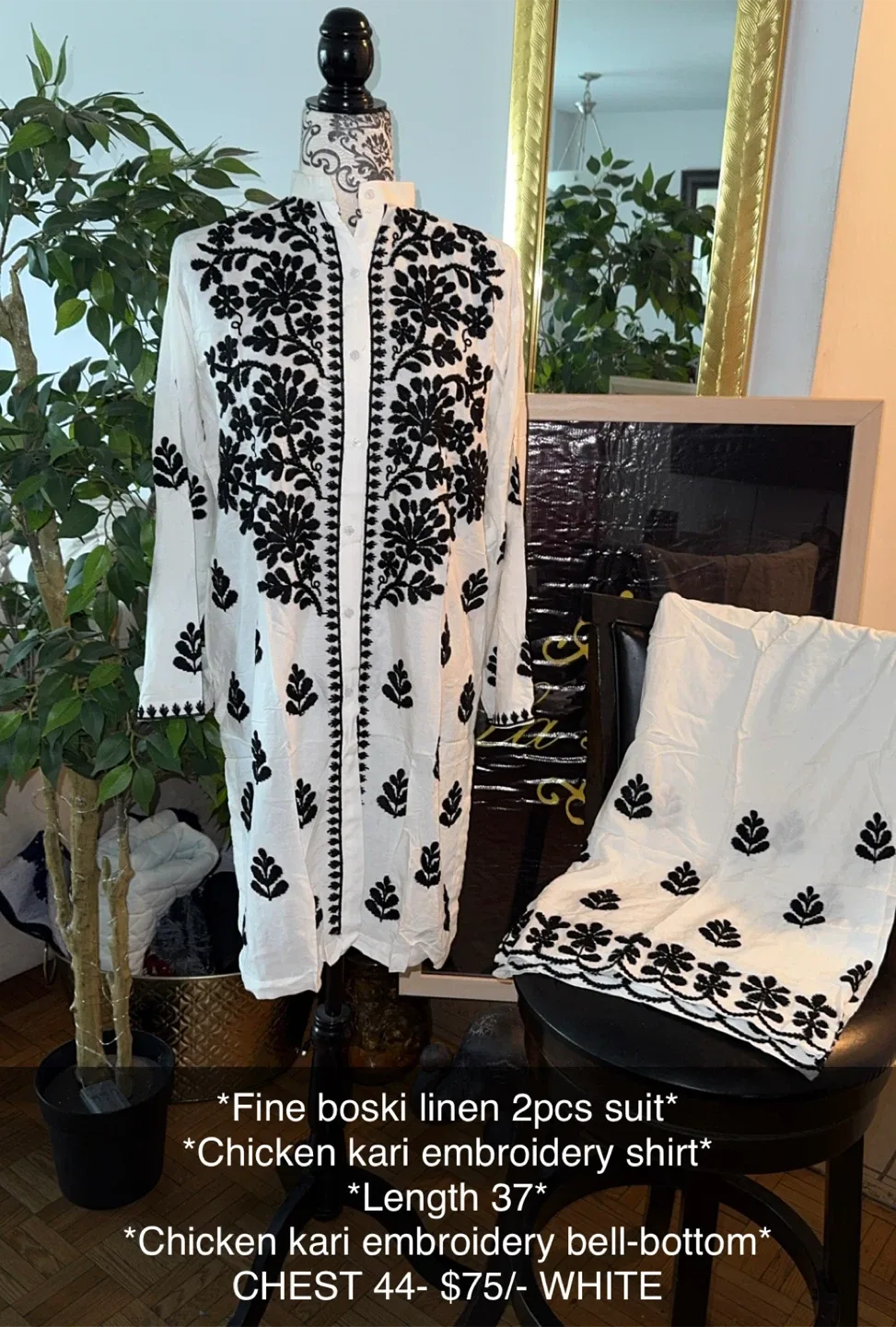 Fine Boski Linen 2-Piece Suit, Embroidery, Length 37" image indicator(2)