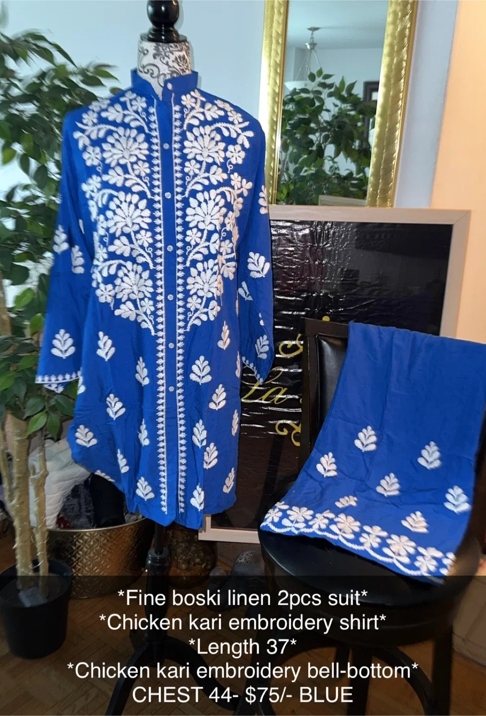 Fine Boski Linen 2-Piece Suit, Embroidery, Length 37" image indicator(3)