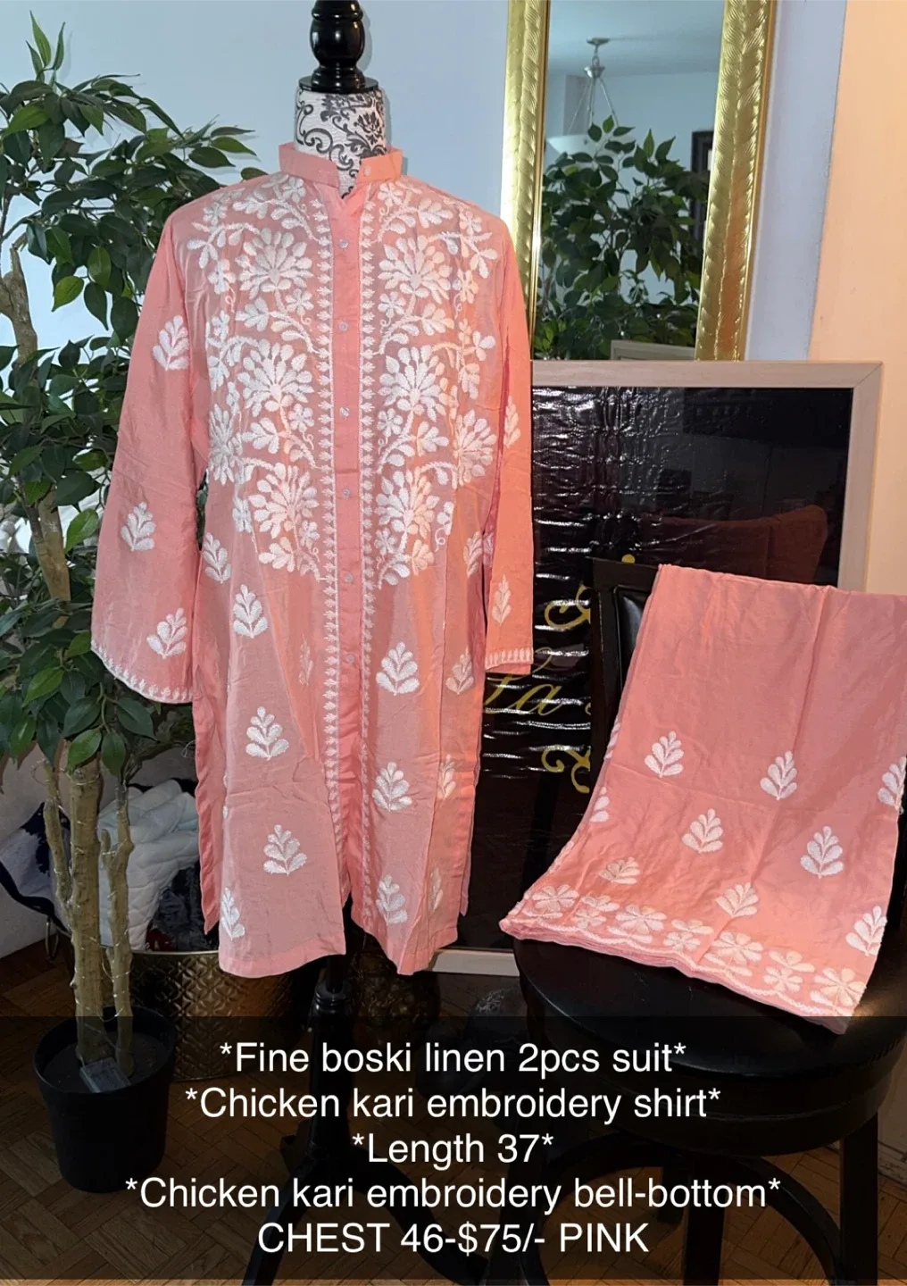 Fine Boski Linen 2-Piece Suit, Embroidery, Length 37" image indicator(5)