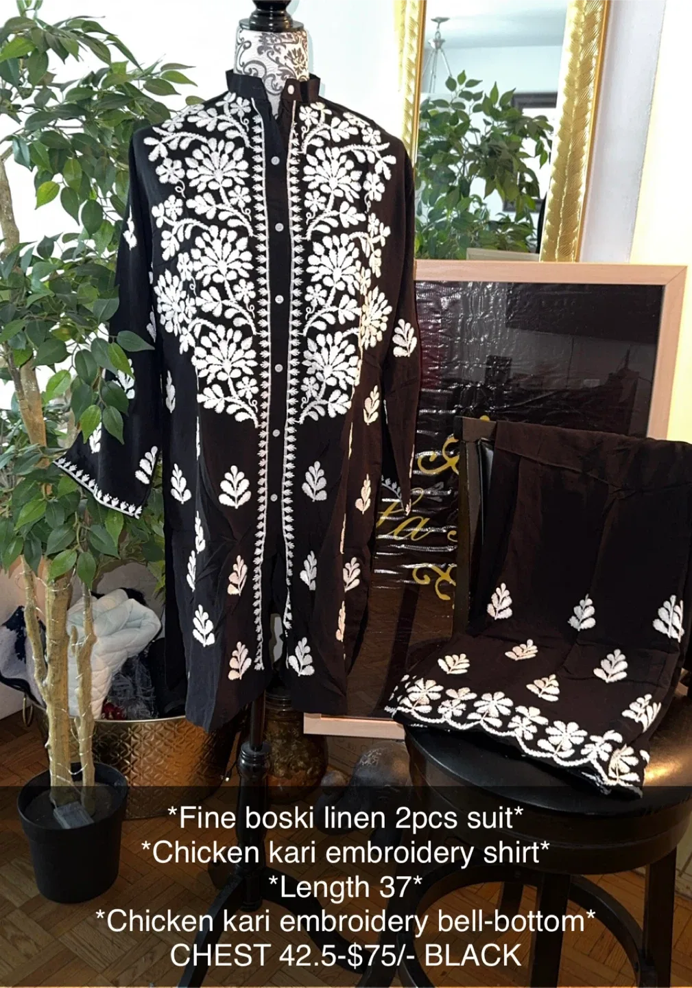 Fine Boski Linen 2-Piece Suit, Embroidery, Length 37" image indicator(4)