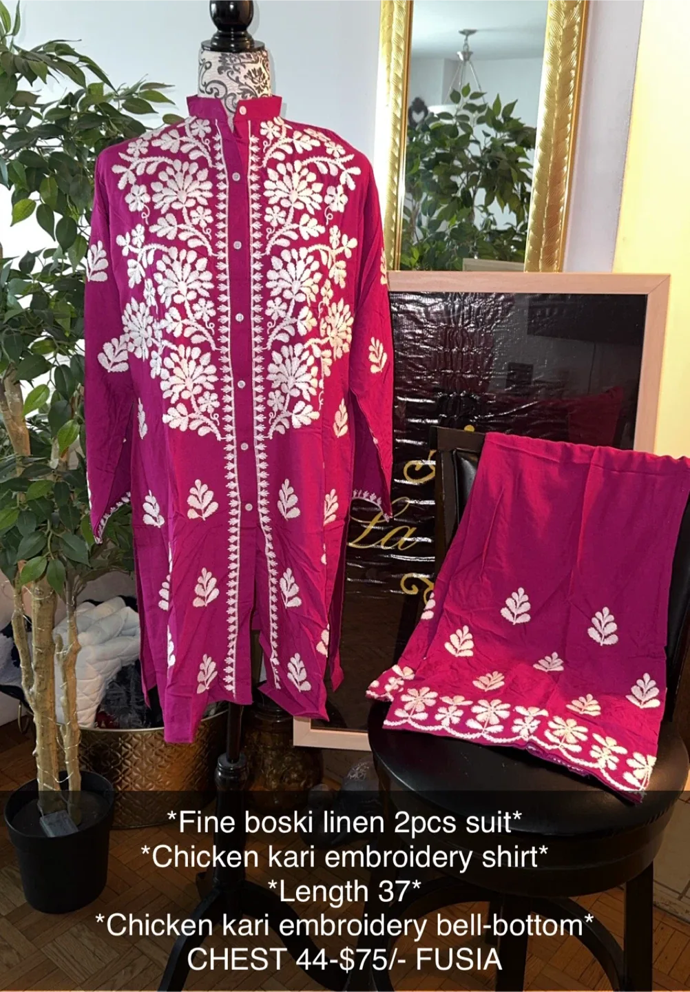 Fine Boski Linen 2-Piece Suit, Embroidery, Length 37" image indicator(6)