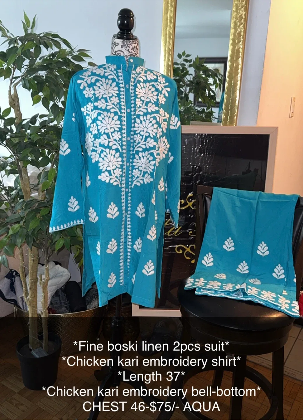 Fine Boski Linen 2-Piece Suit, Embroidery, Length 37" image indicator(7)