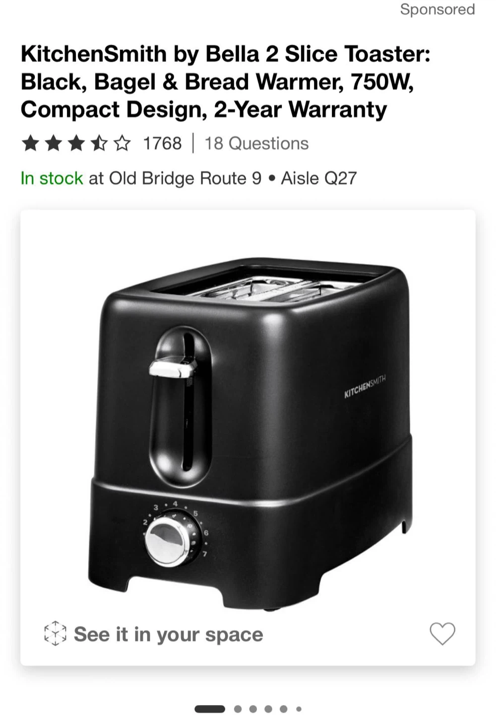 KitchenSmith by Bella 2 Slice Toaster - Black