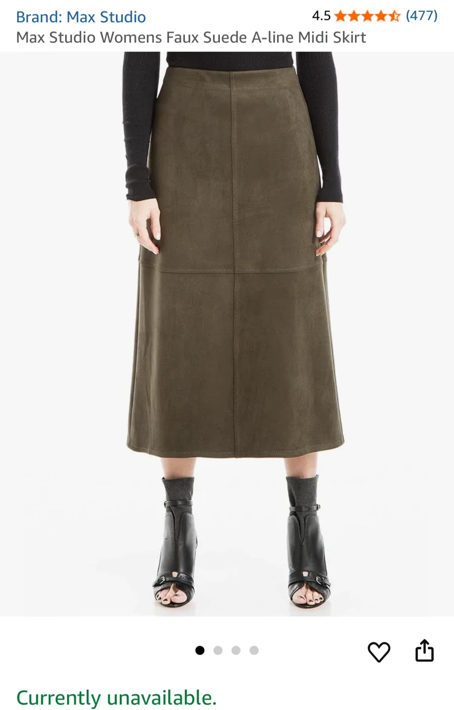 Max Studio Womens Faux Suede A-line Midi Skirt - Size M image indicator(7)