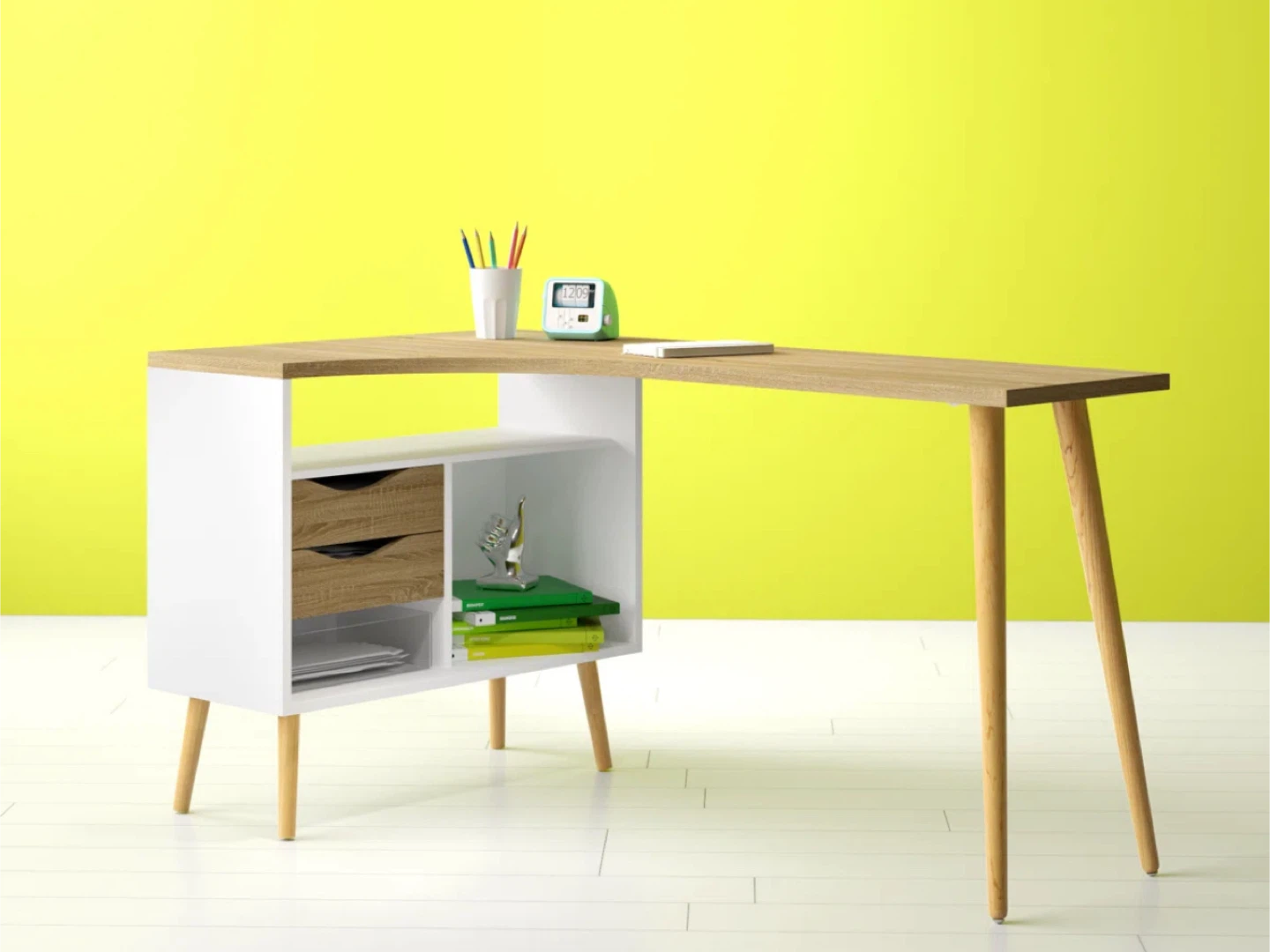 L-Shape Corner Desk - White & Oak