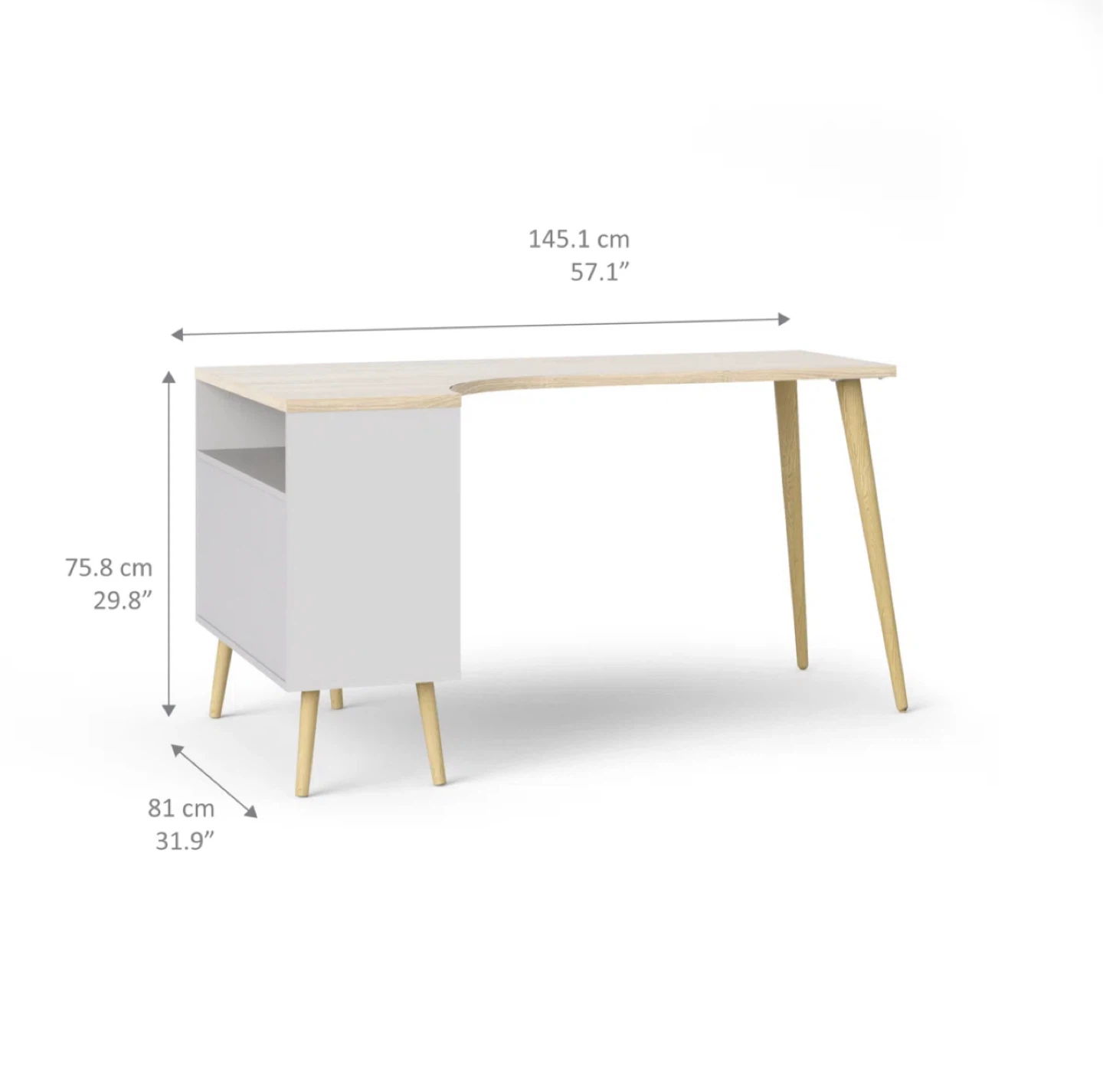 L-Shape Corner Desk - White & Oak - photo 2