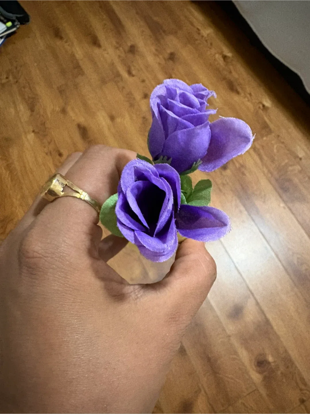 Small Yellow Vase with Purple Flowers thumbnail
