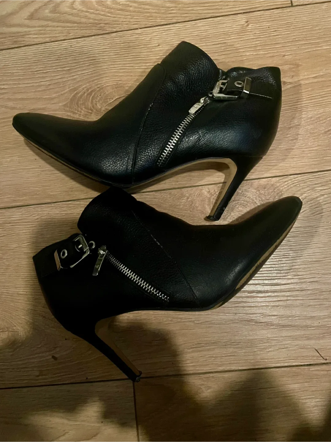 Marc Fisher Black Leather Heeled Booties thumbnail