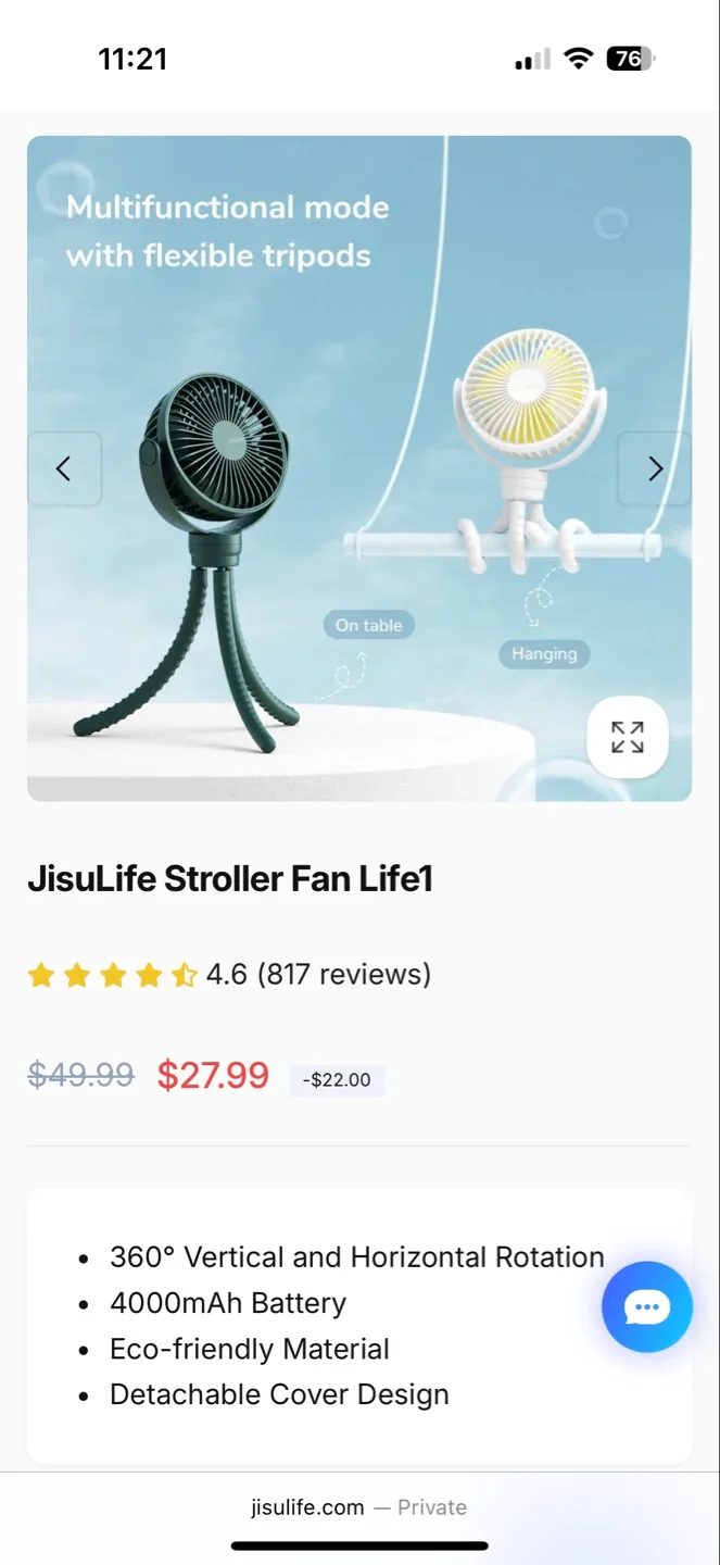 JisuLife Stroller Fan Life1 Plus - Portable Fan image indicator(3)