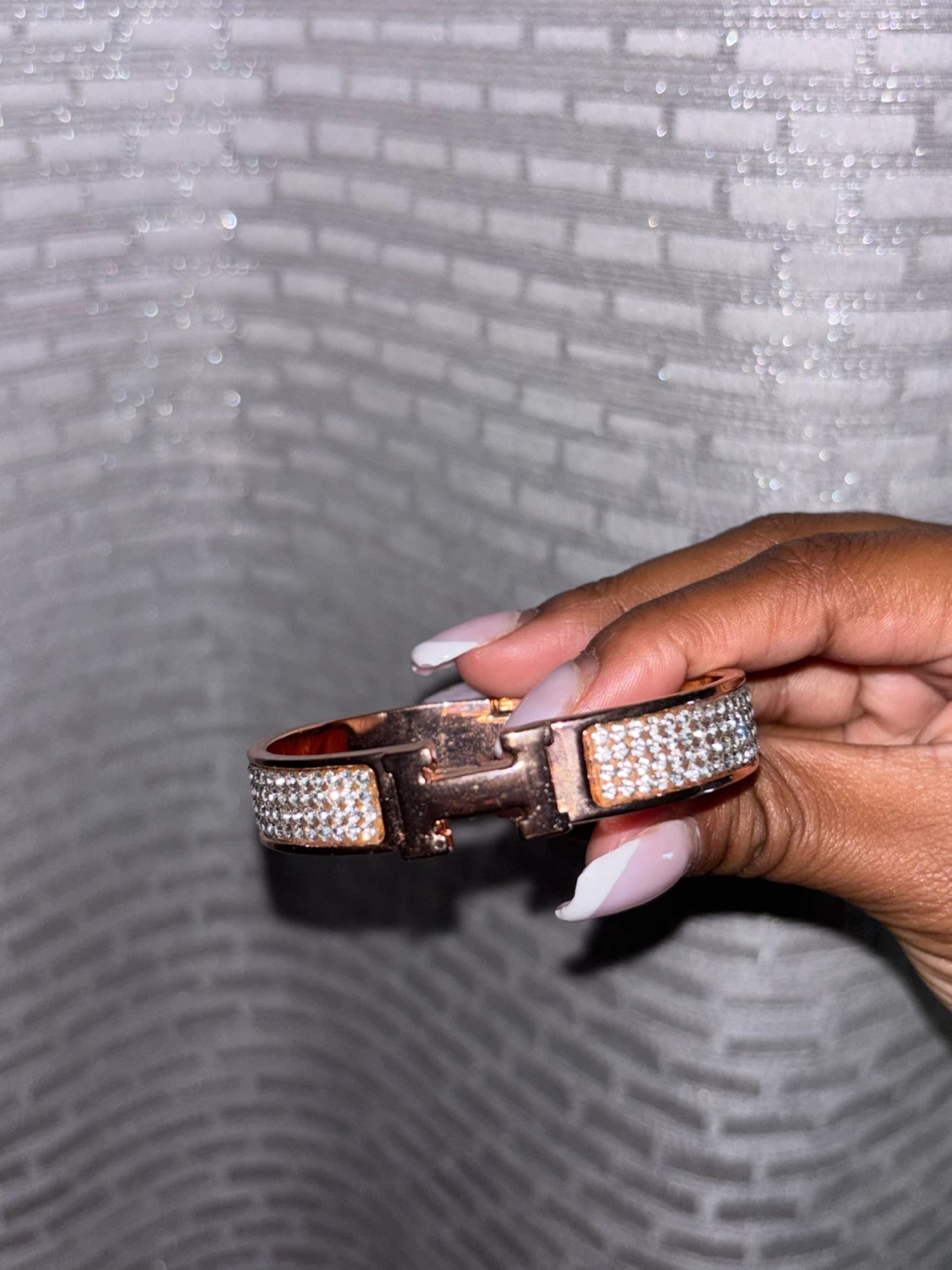 Rose Gold & Rhinestone Bangle Bracelet - photo 2