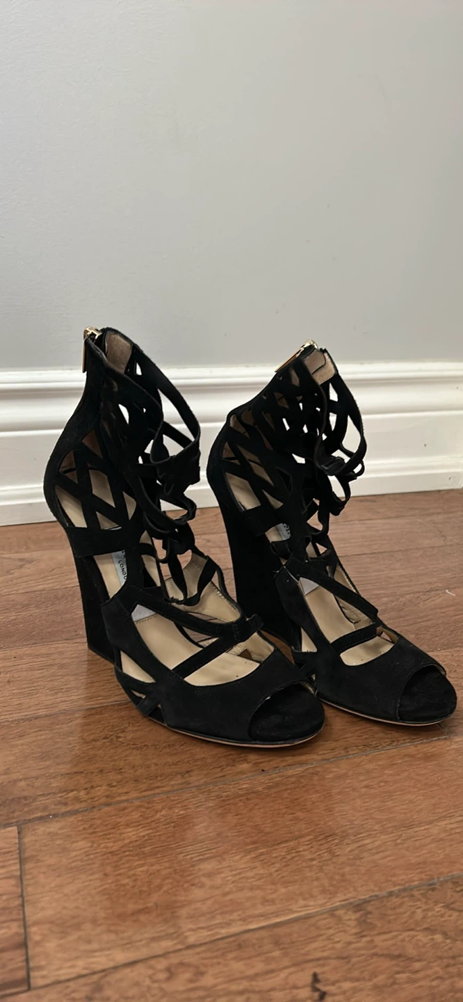Jimmy Choo Black Wedge Heels - Size 6.5