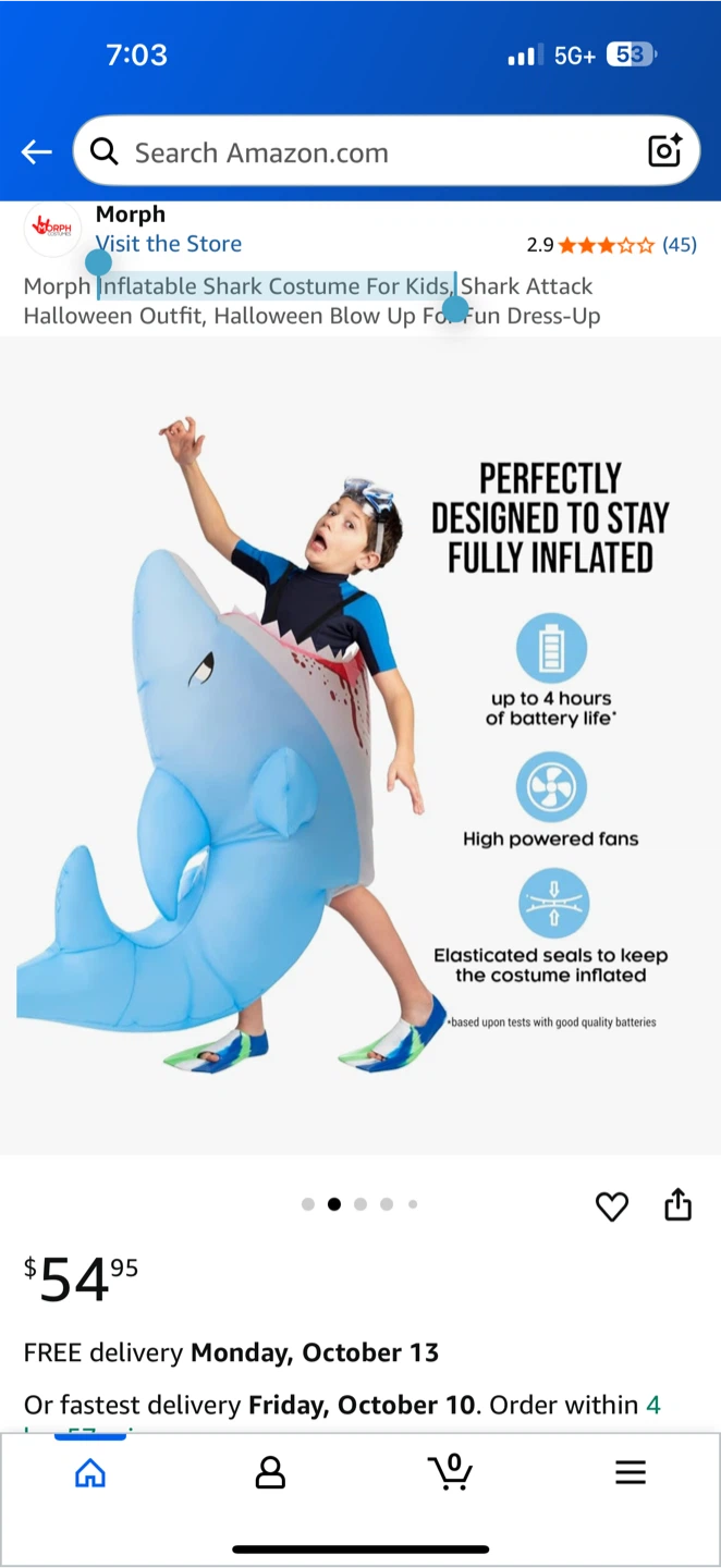 Morph Inflatable Shark Costume for Kids