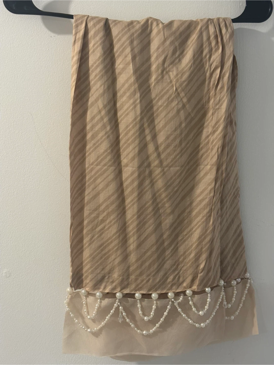 Beige Striped Pants with Pearl Detail