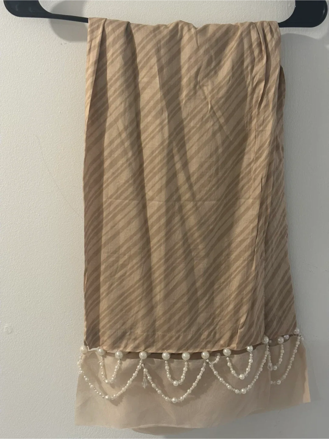 Beige Striped Pants with Pearl Detail thumbnail