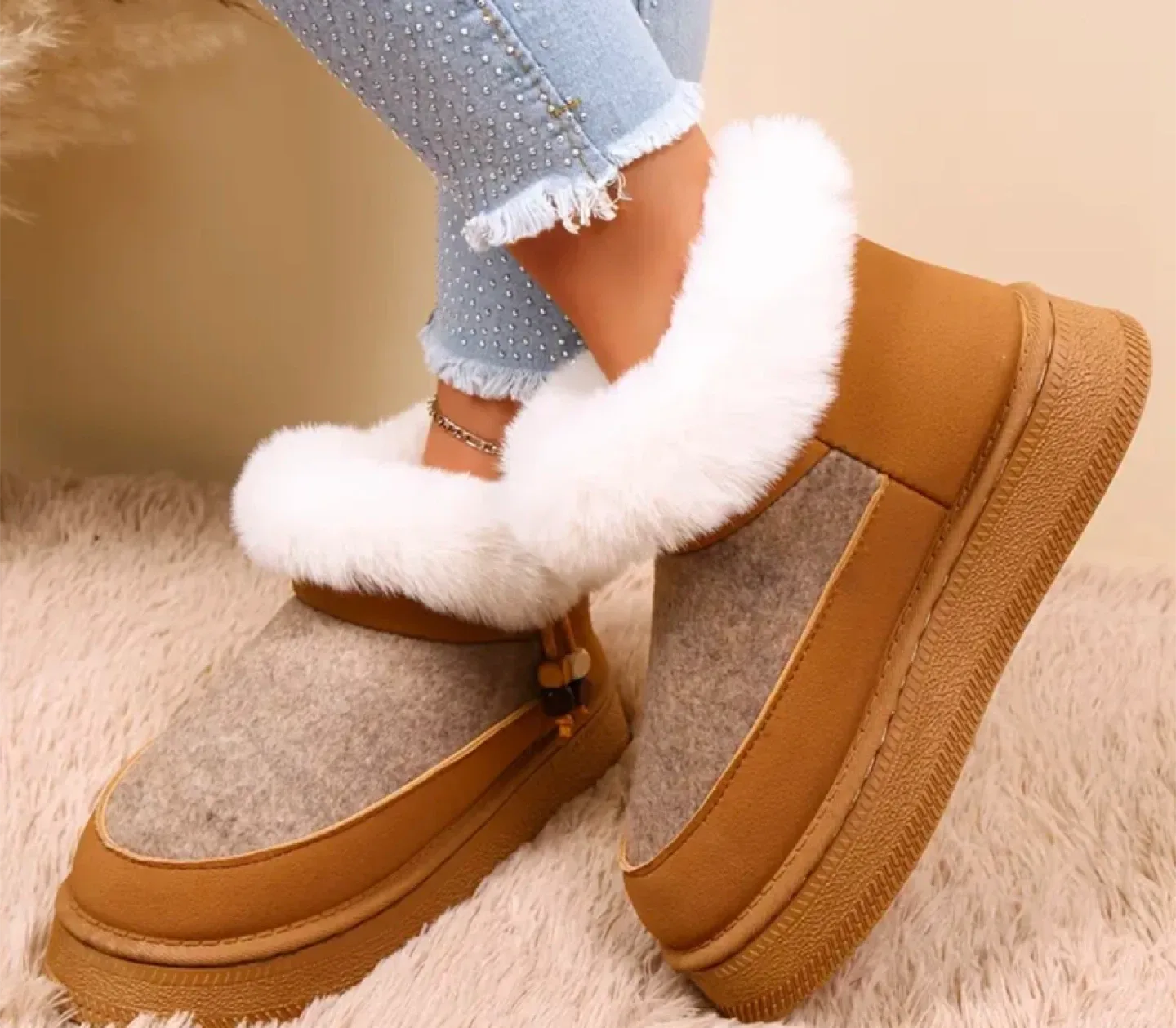 Fuzzy Cuff Platform Winter Boots thumbnail