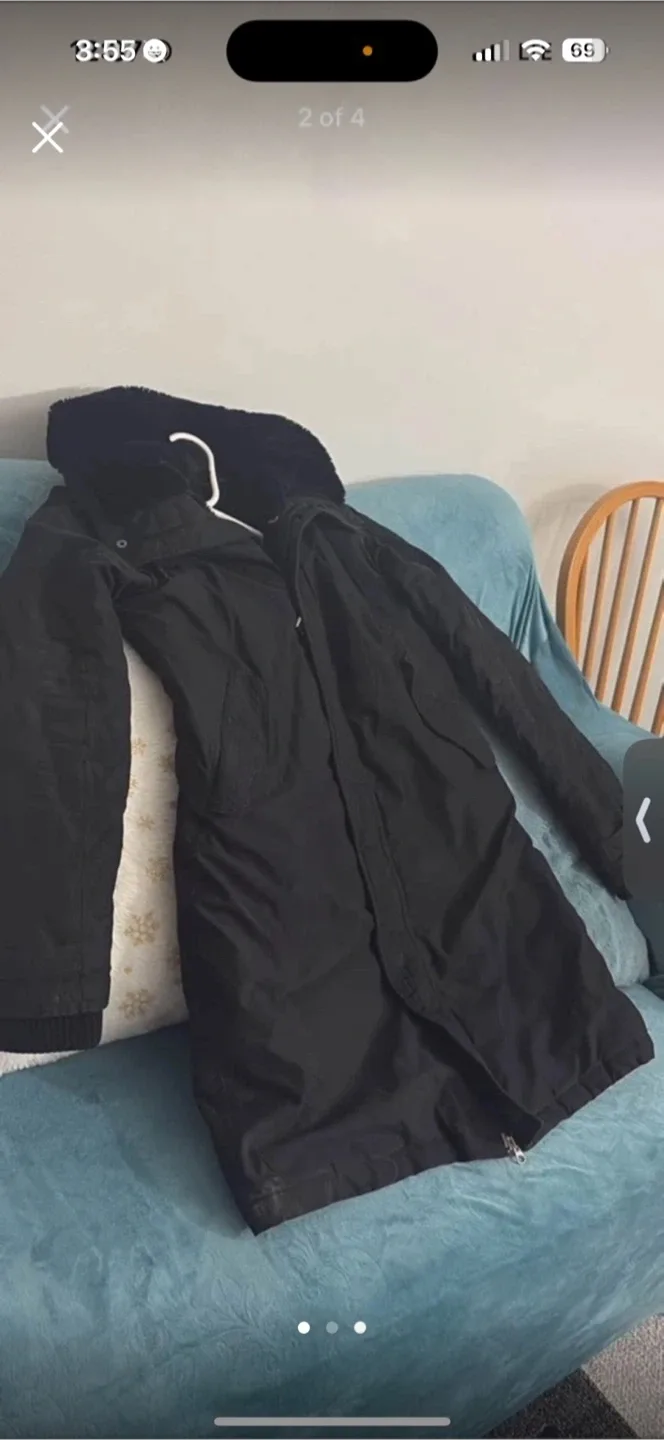 Black Winter Coat with Fur Hood